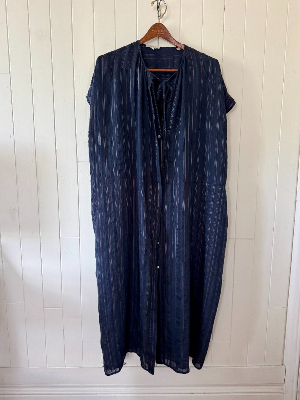 Vince Stripe Colorblock Cocoon Tunic Dress Size L/1X Navy Nude Cap Sleeve Lagenl